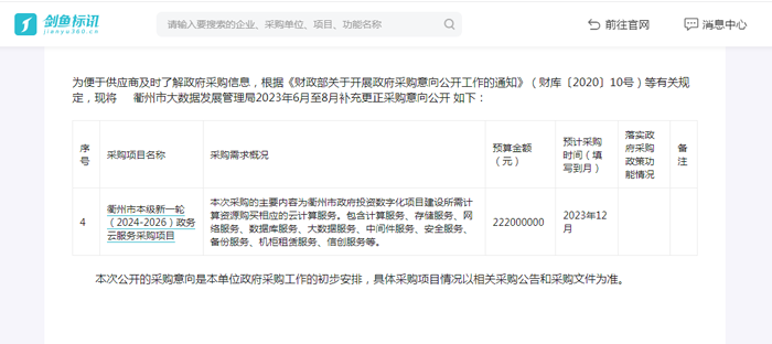 衢州市本级新一轮（2024-2026）政务云服务采购项目